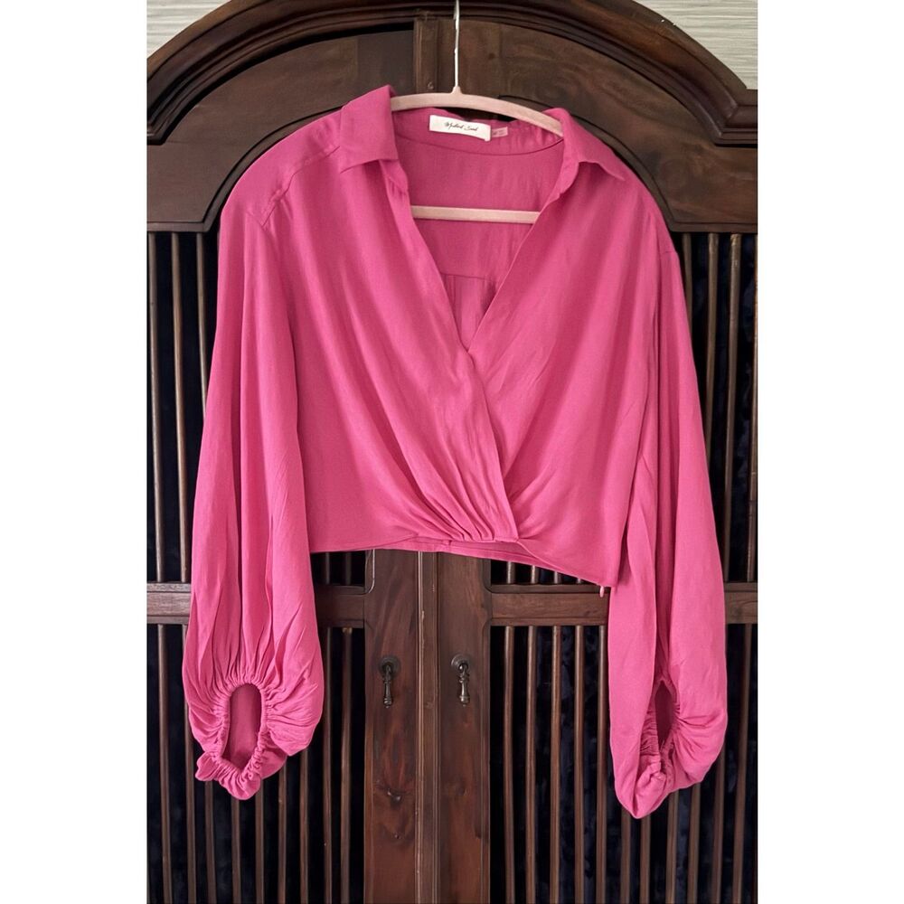 Mustard Seed Pink Wrap Crop Blouse Balloon Sleeve Size M